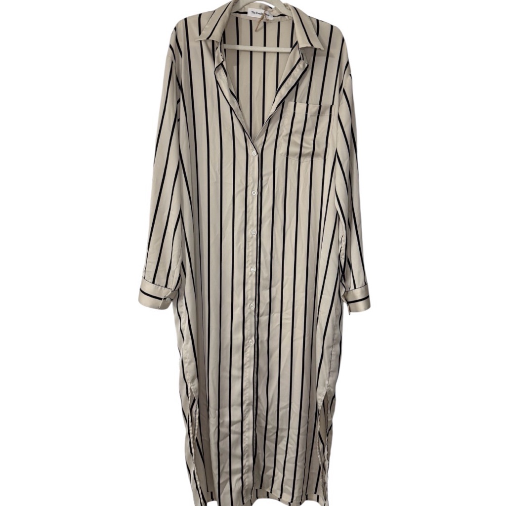The Frankie Shop Cream And Black Striped Maxi Shirt Dress